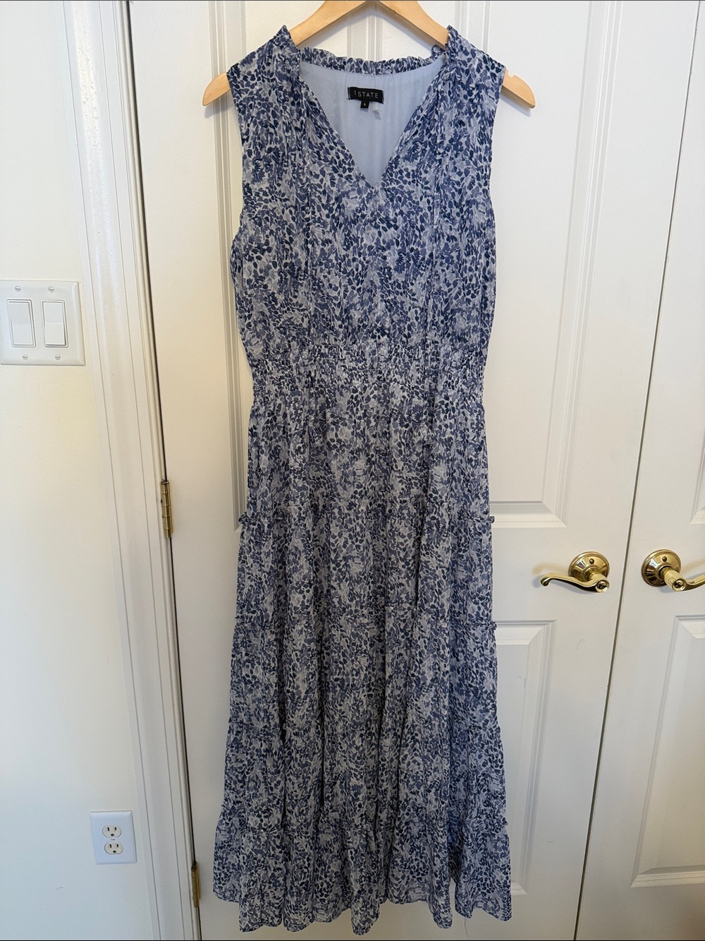 1. State Navy and White Floral Sleeveless Maxi Dress